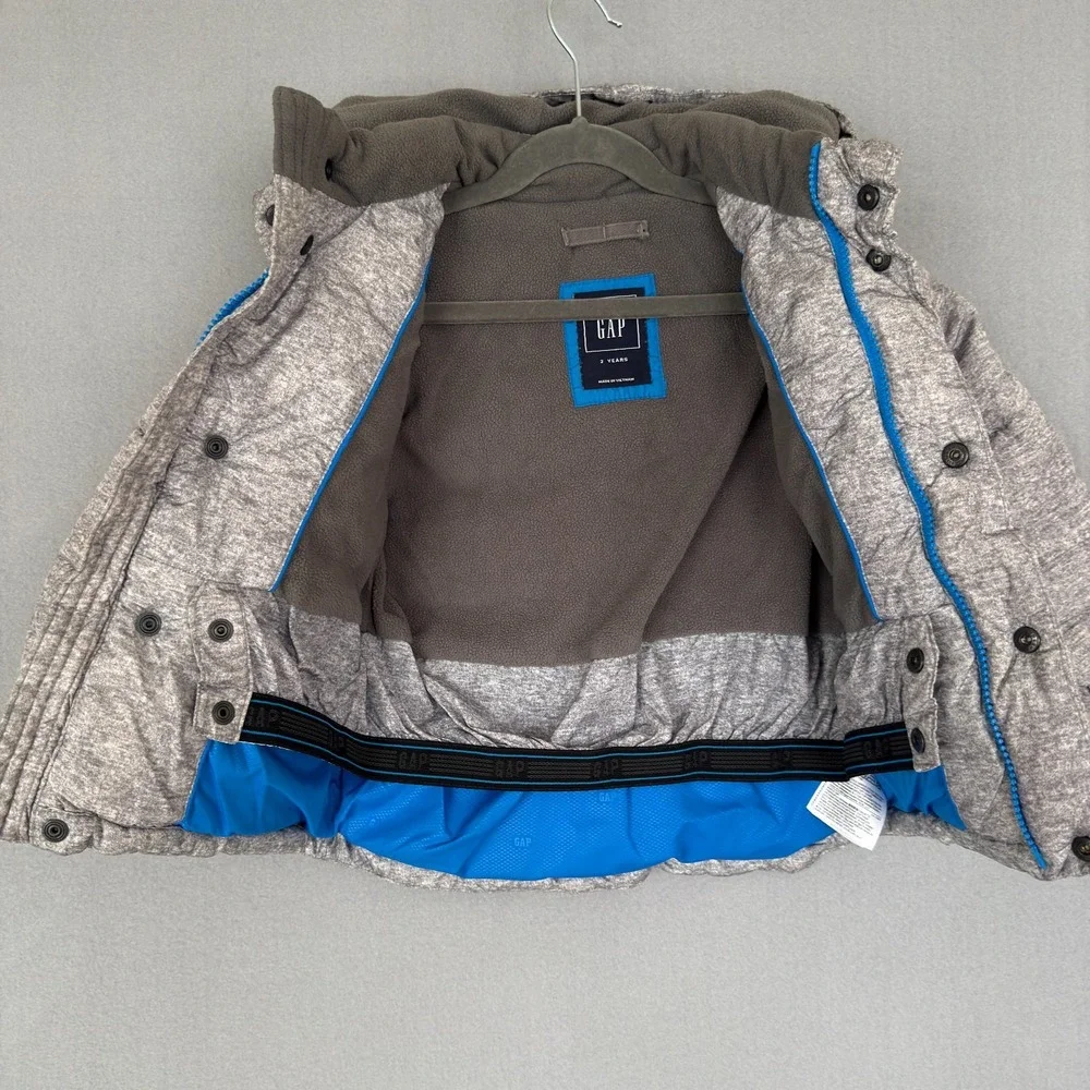 Baby Gap Boy's Size 2 Years Puffer Jacket Winter Coat Gray Removable Hood